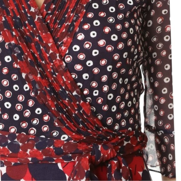 DVF Diane von Furstenberg Nieves Scarf Wrap Dress Size 10 Red Navy - Picture 5 of 16